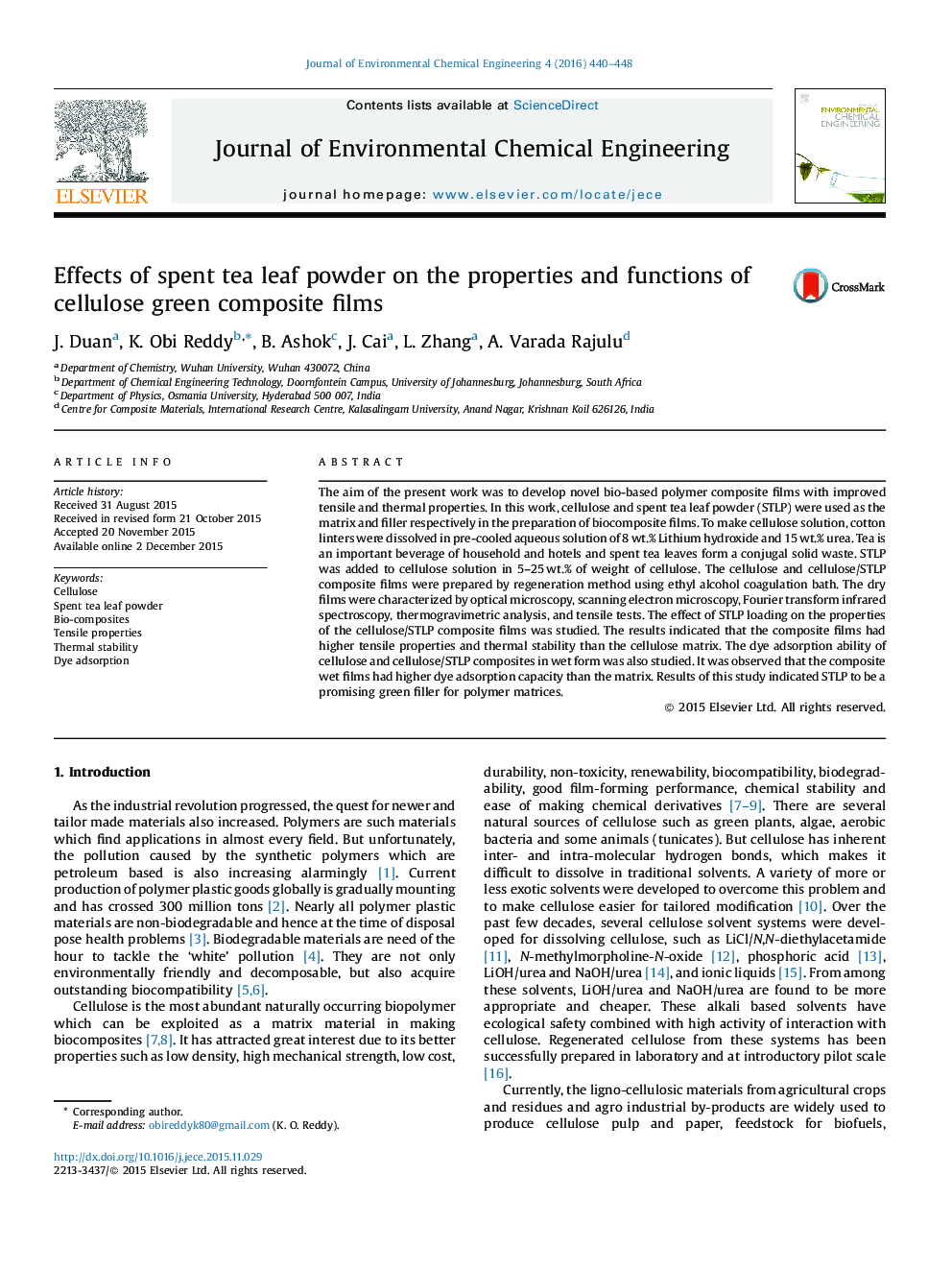 Effects of spent tea leaf powder on the properties and functions of cellulose green composite films