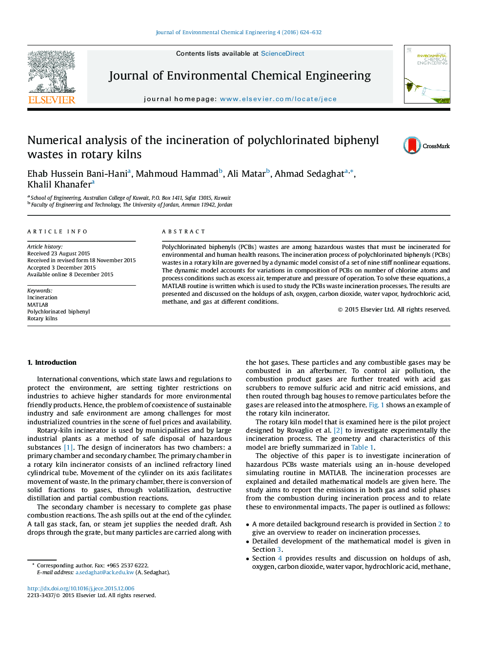 Numerical analysis of the incineration of polychlorinated biphenyl wastes in rotary kilns