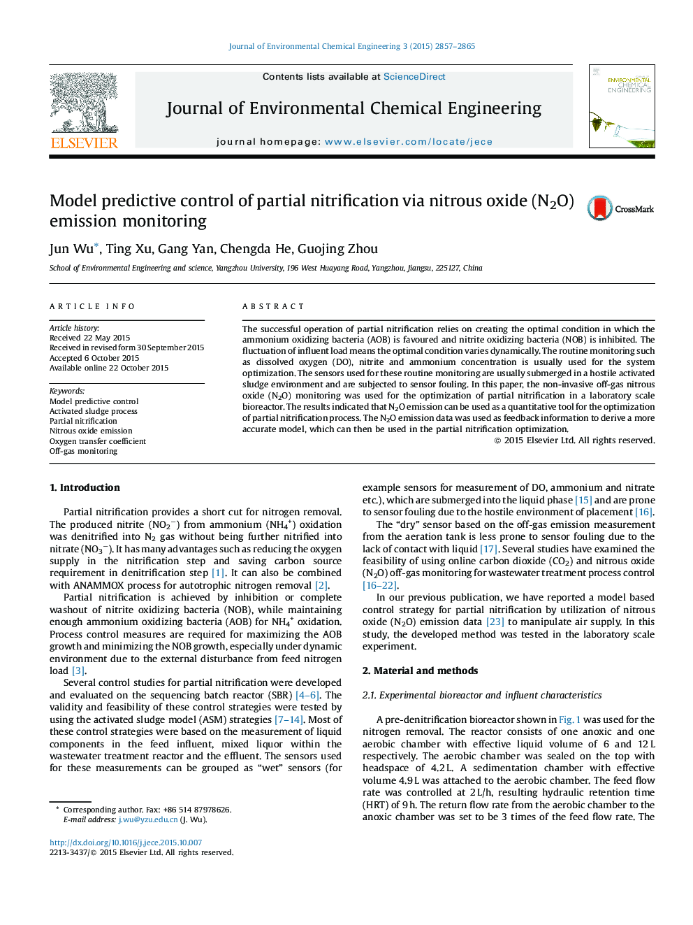 Model predictive control of partial nitrification via nitrous oxide (N2O) emission monitoring