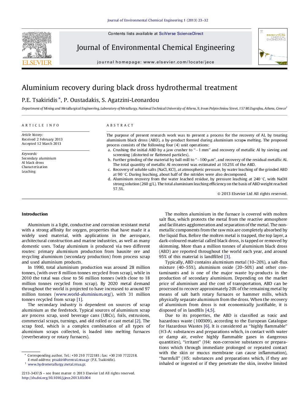 Aluminium recovery during black dross hydrothermal treatment
