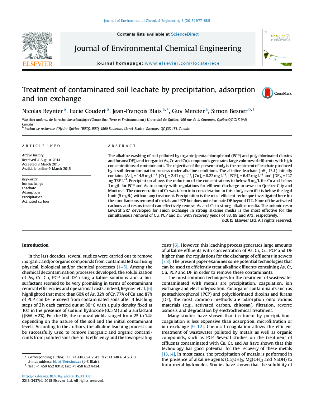 Treatment of contaminated soil leachate by precipitation, adsorption and ion exchange