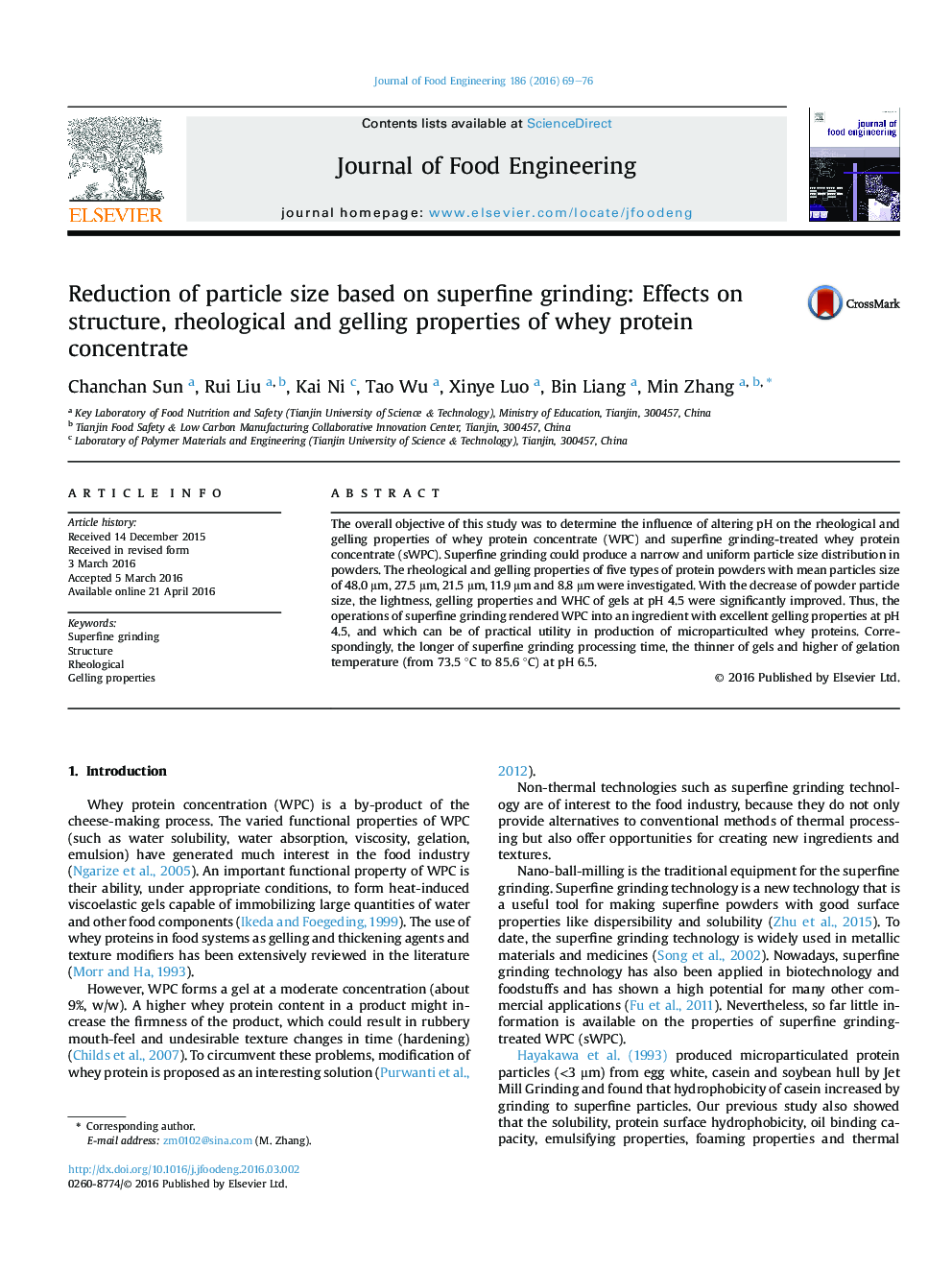 Reduction of particle size based on superfine grinding: Effects on structure, rheological and gelling properties of whey protein concentrate