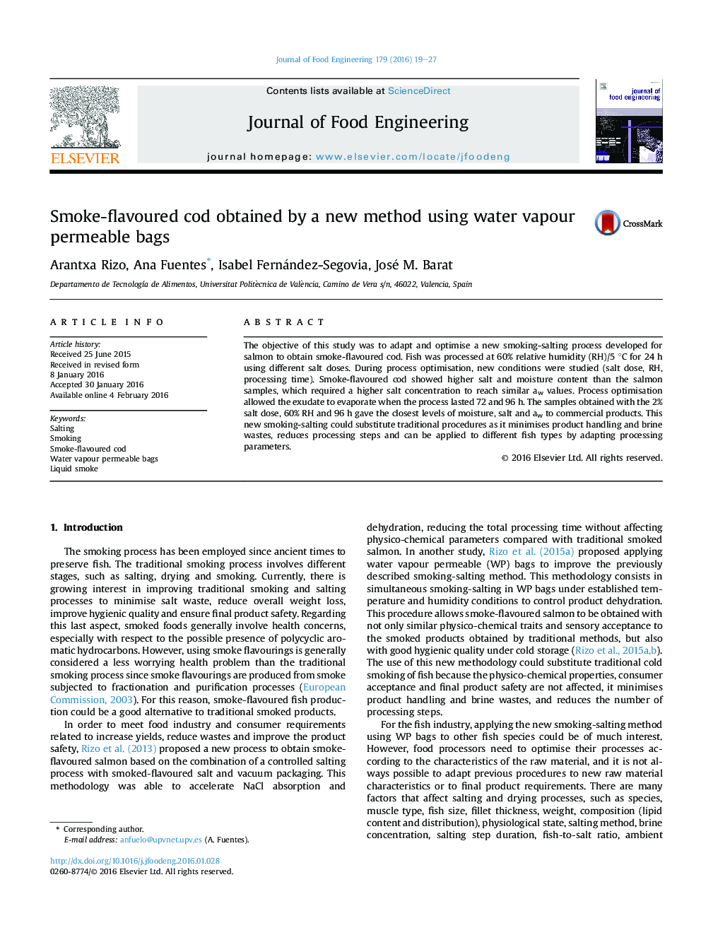 Smoke-flavoured cod obtained by a new method using water vapour permeable bags