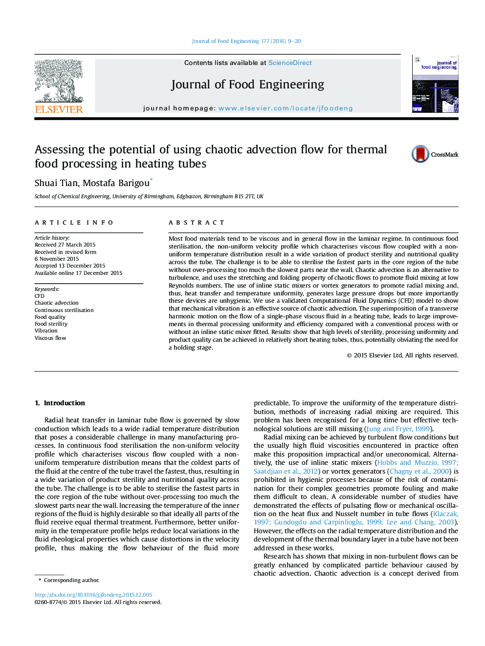 Assessing the potential of using chaotic advection flow for thermal food processing in heating tubes