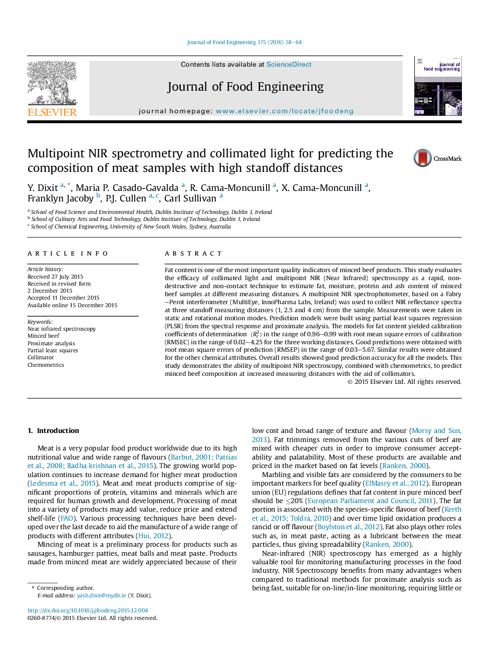 Multipoint NIR spectrometry and collimated light for predicting the composition of meat samples with high standoff distances