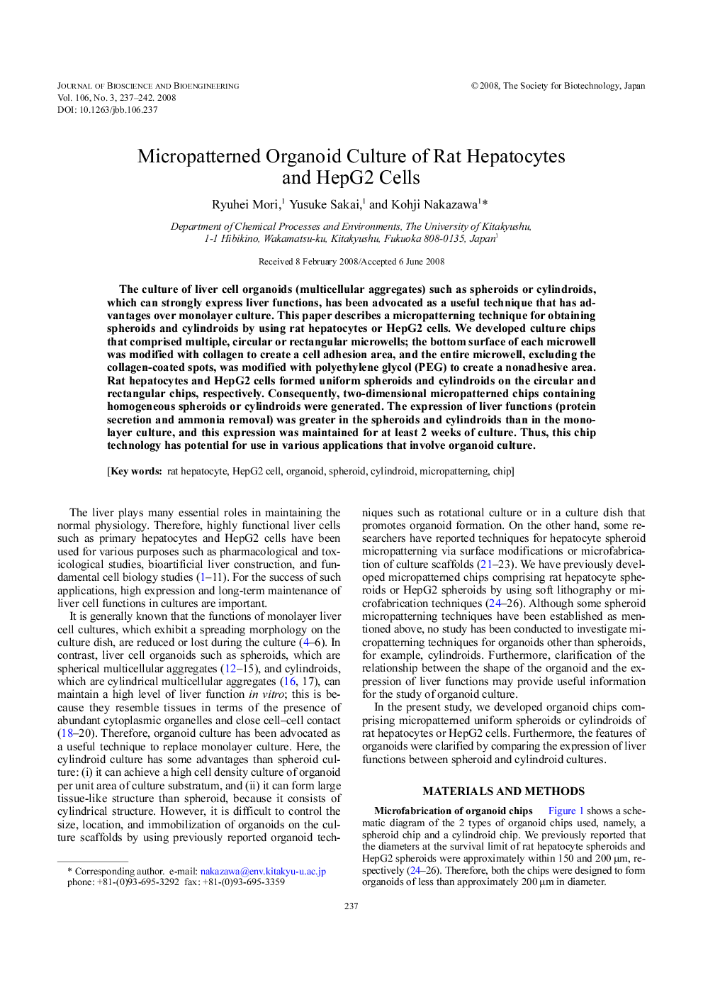 Micropatterned organoid culture of rat hepatocytes and HepG2 cells