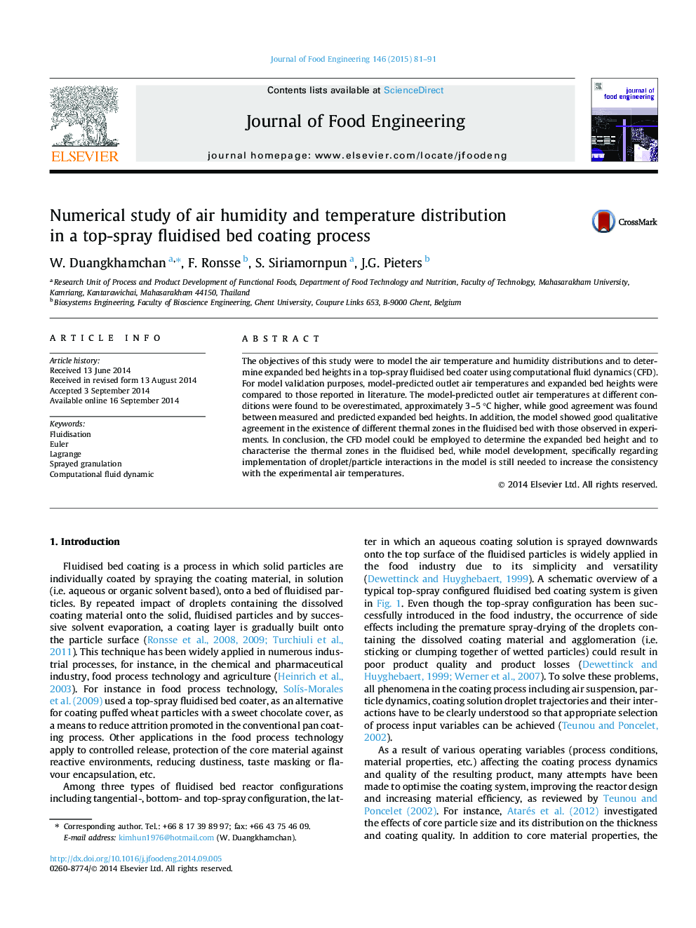 Numerical study of air humidity and temperature distribution in a top-spray fluidised bed coating process