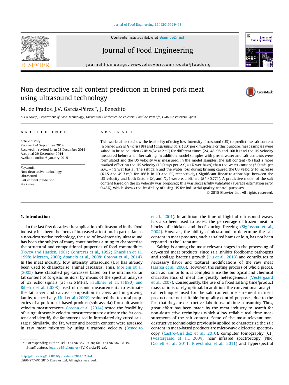 Non-destructive salt content prediction in brined pork meat using ultrasound technology