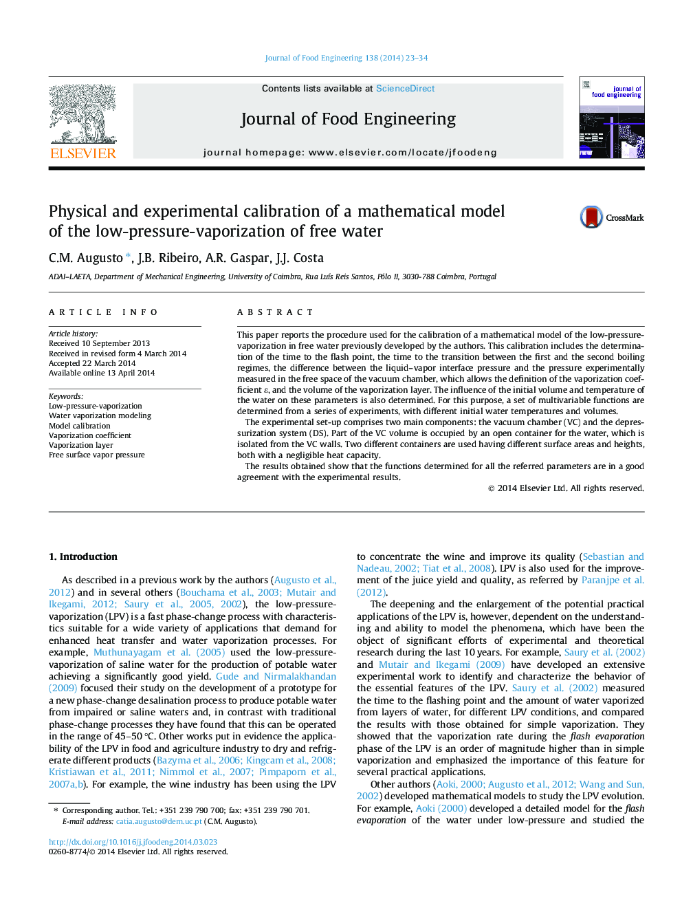 Physical and experimental calibration of a mathematical model of the low-pressure-vaporization of free water