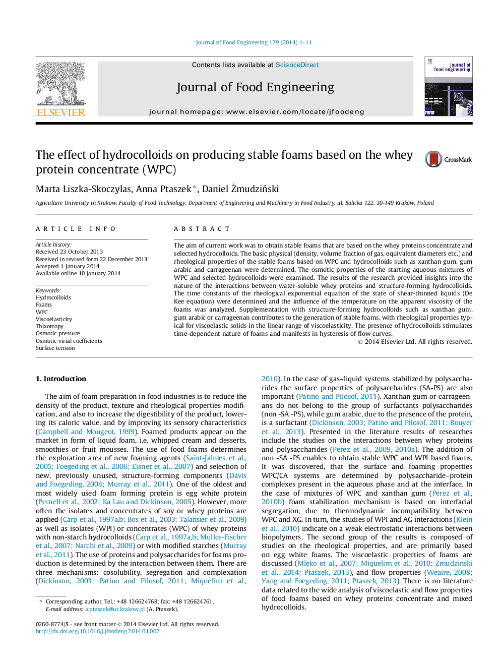 The effect of hydrocolloids on producing stable foams based on the whey protein concentrate (WPC)