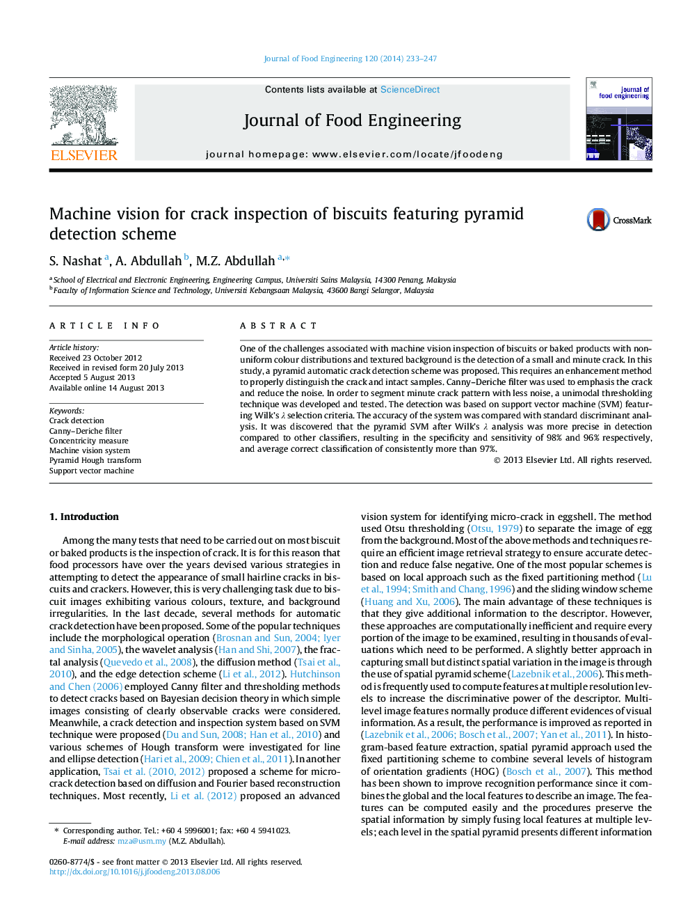 Machine vision for crack inspection of biscuits featuring pyramid detection scheme