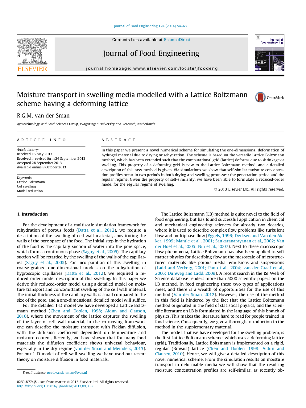 Moisture transport in swelling media modelled with a Lattice Boltzmann scheme having a deforming lattice