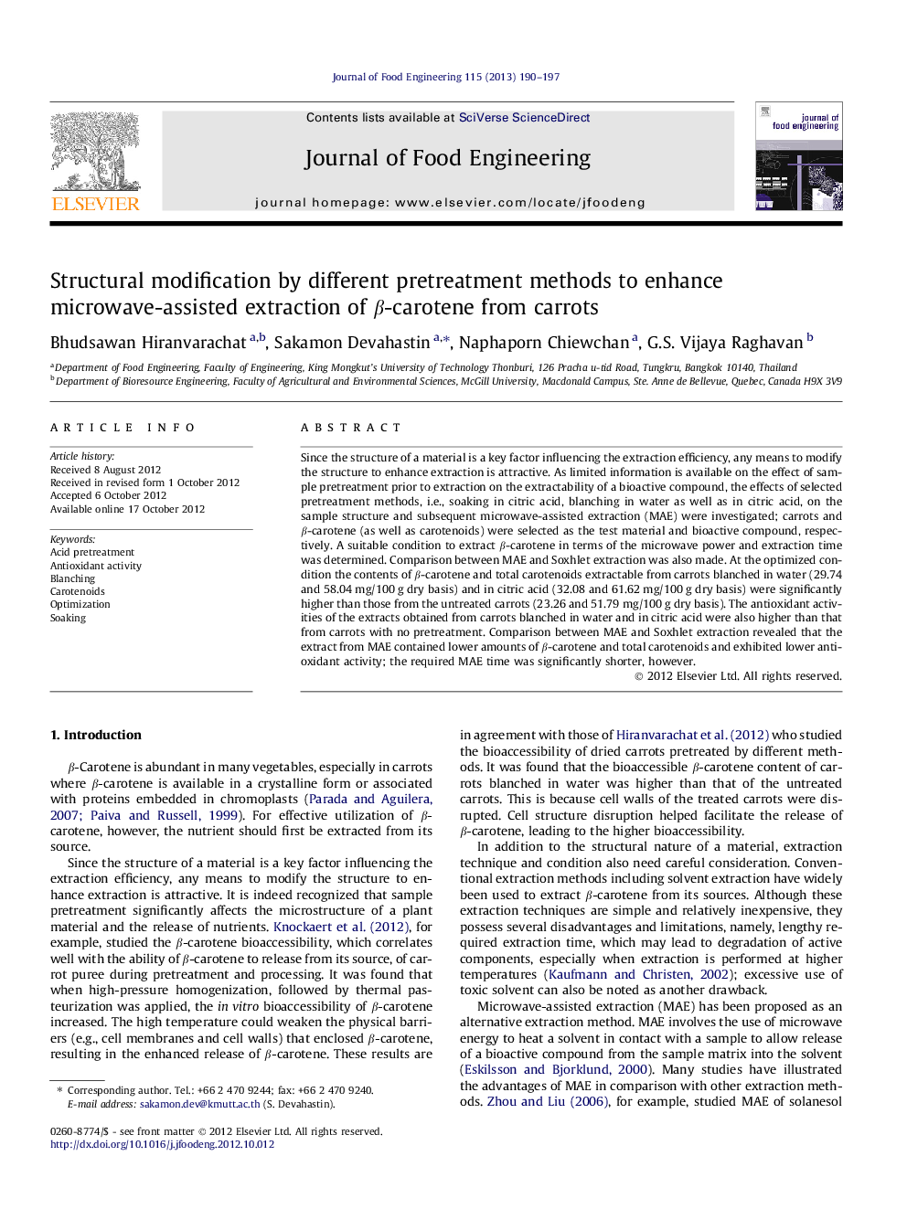 Structural modification by different pretreatment methods to enhance microwave-assisted extraction of β-carotene from carrots