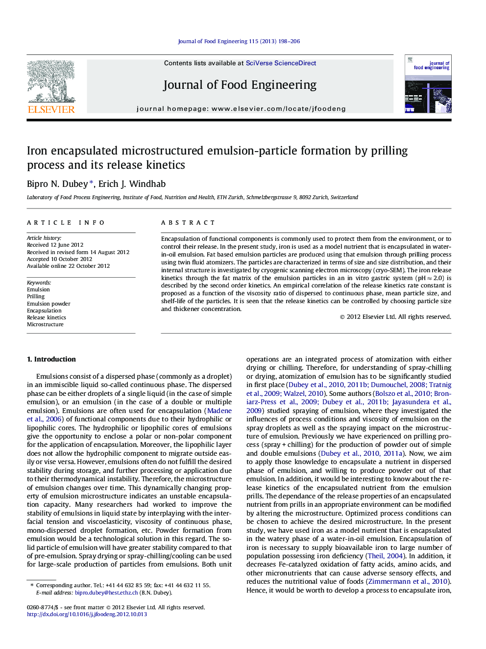 Iron encapsulated microstructured emulsion-particle formation by prilling process and its release kinetics