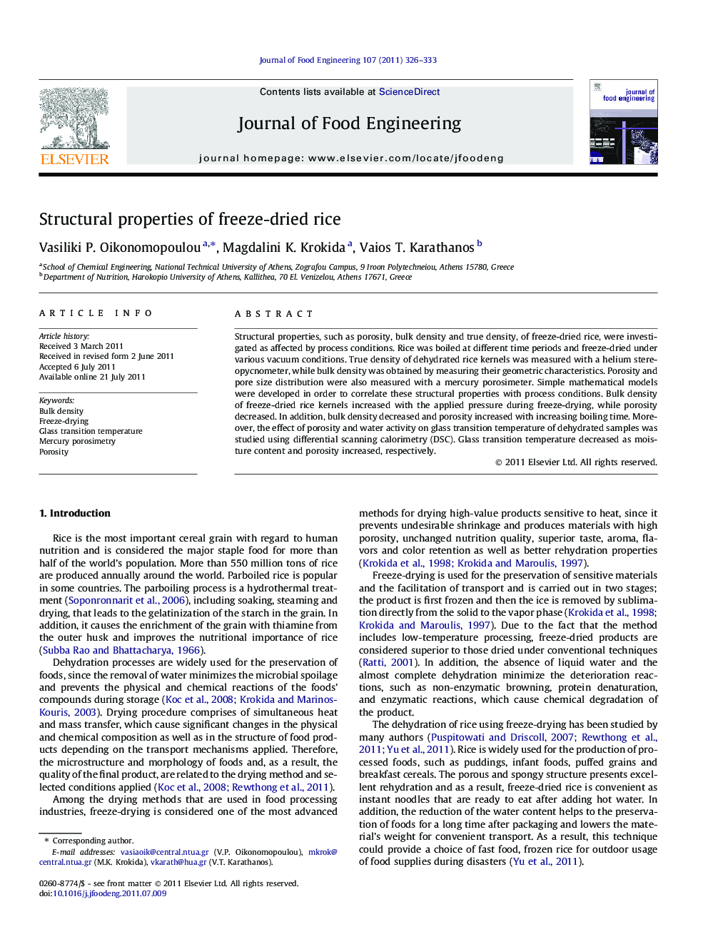 Structural properties of freeze-dried rice