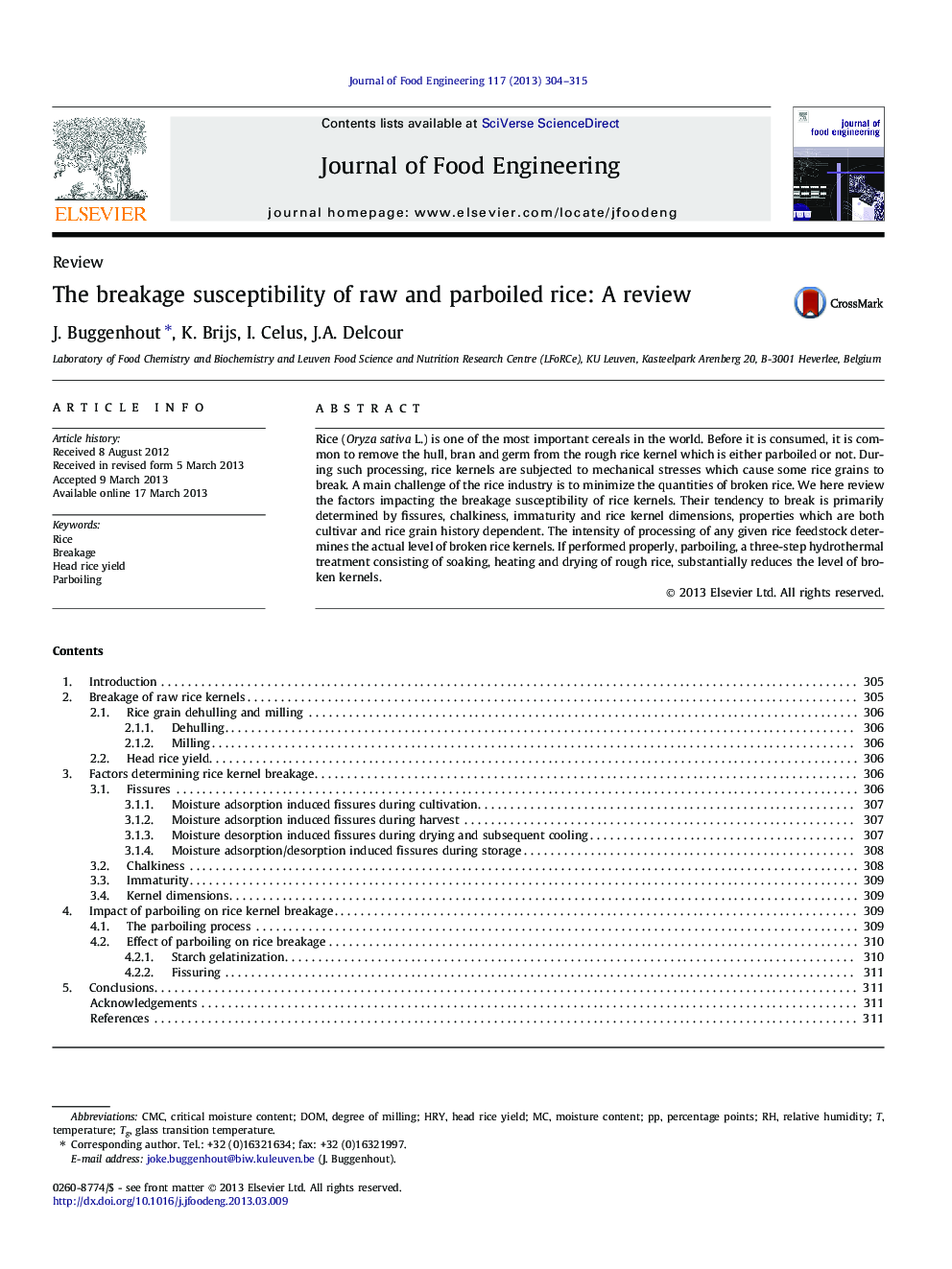 The breakage susceptibility of raw and parboiled rice: A review