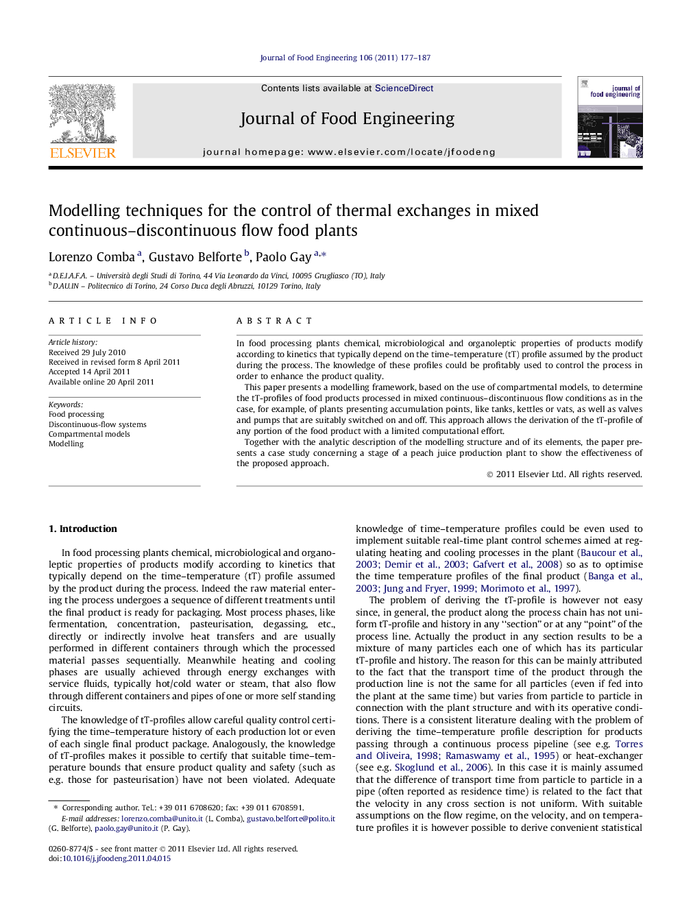 Modelling techniques for the control of thermal exchanges in mixed continuous–discontinuous flow food plants