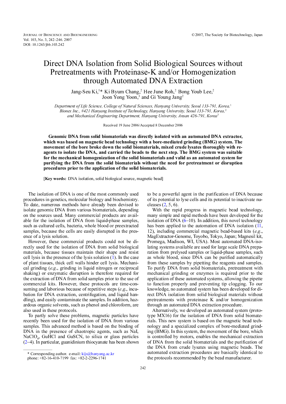 Direct DNA isolation from solid biological sources without pretreatments with proteinase-K and/or homogenization through automated DNA extraction