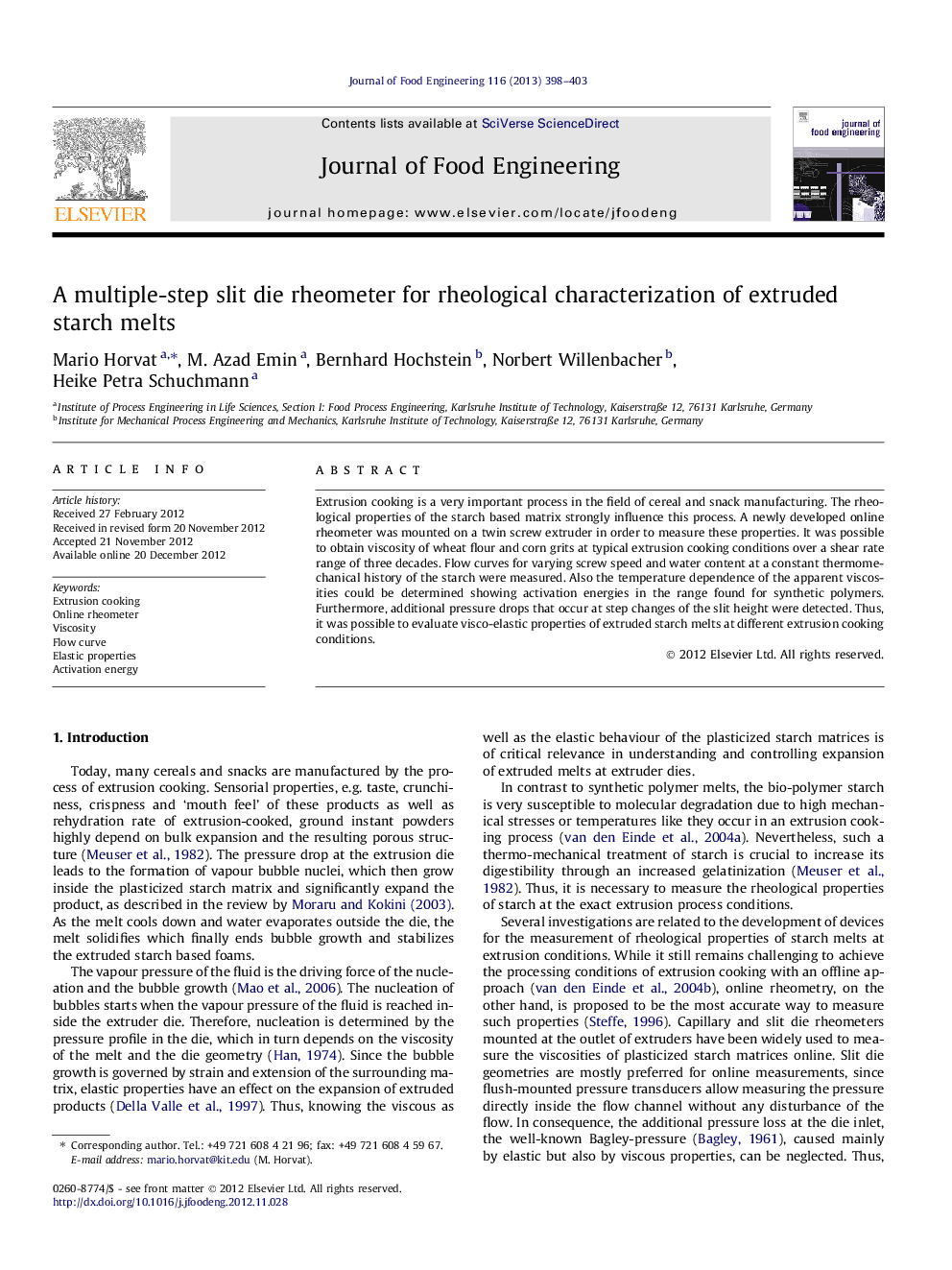 A multiple-step slit die rheometer for rheological characterization of extruded starch melts