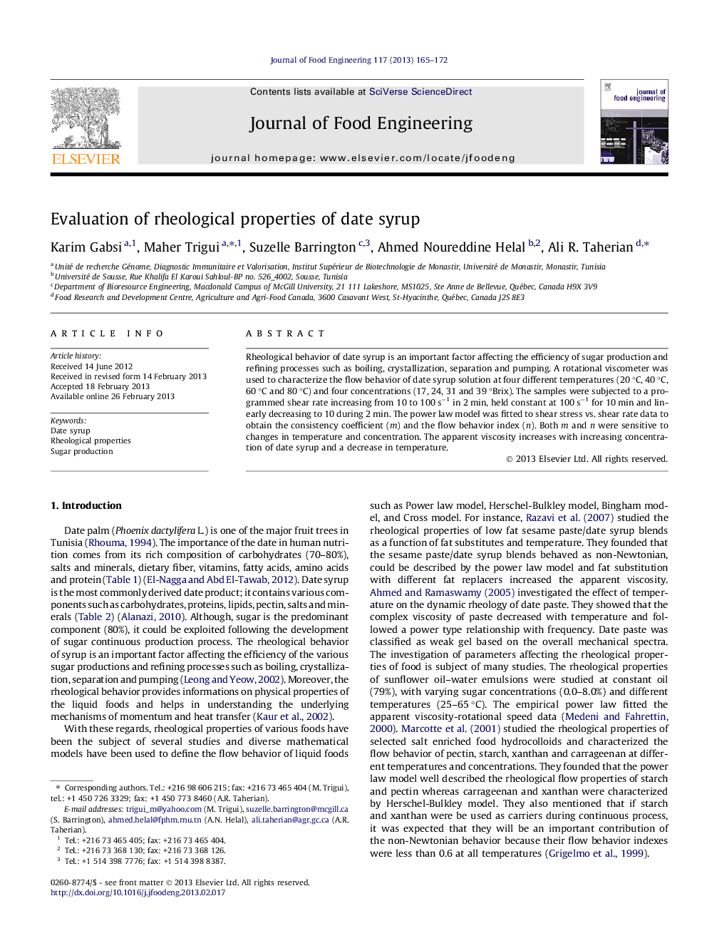 Evaluation of rheological properties of date syrup