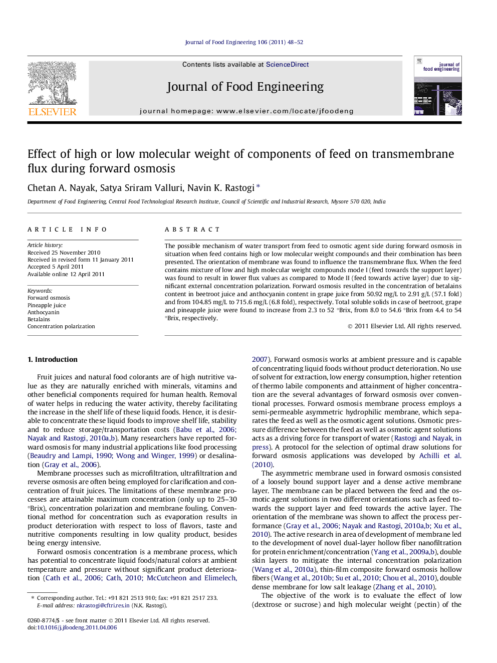 Effect of high or low molecular weight of components of feed on transmembrane flux during forward osmosis