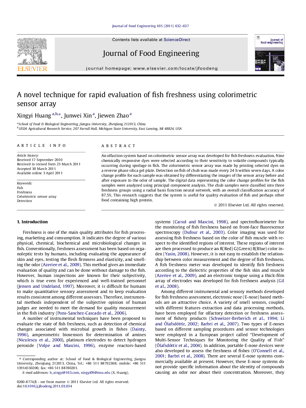 A novel technique for rapid evaluation of fish freshness using colorimetric sensor array