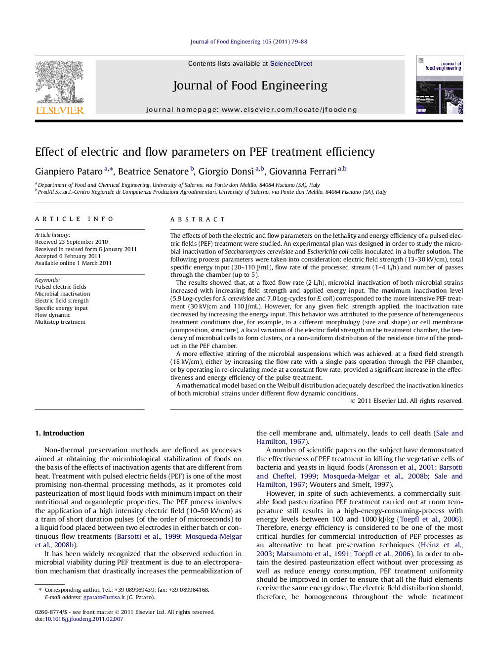 Effect of electric and flow parameters on PEF treatment efficiency