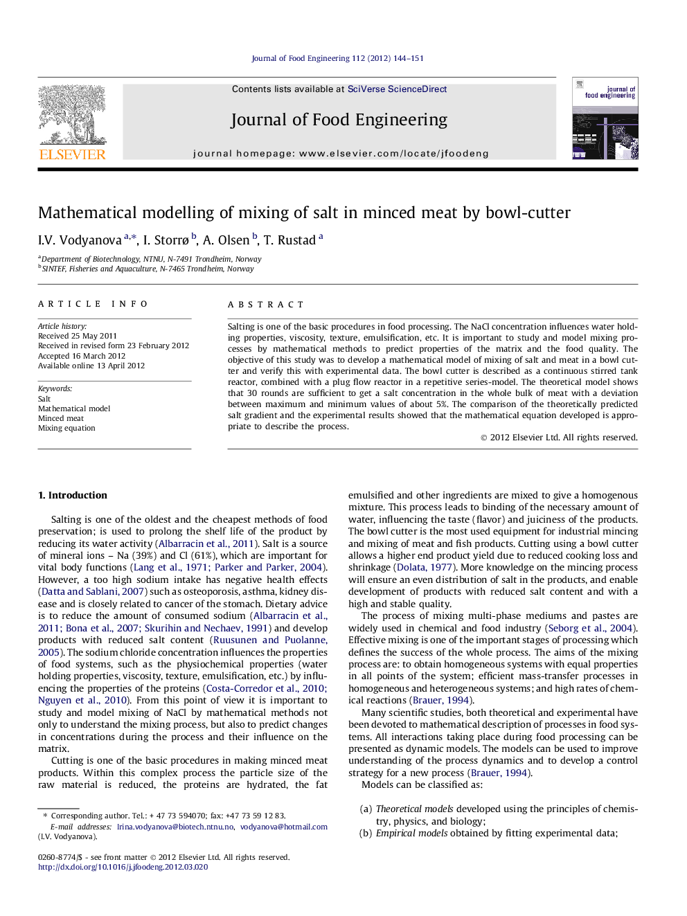 Mathematical modelling of mixing of salt in minced meat by bowl-cutter