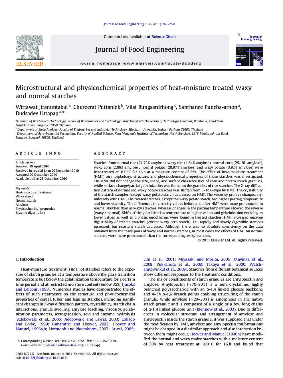 Microstructural and physicochemical properties of heat-moisture treated waxy and normal starches