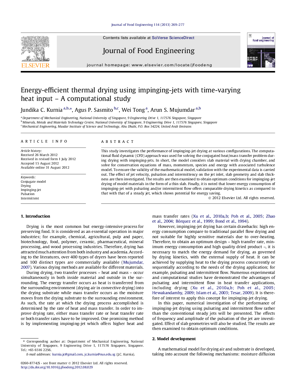 Energy-efficient thermal drying using impinging-jets with time-varying heat input – A computational study