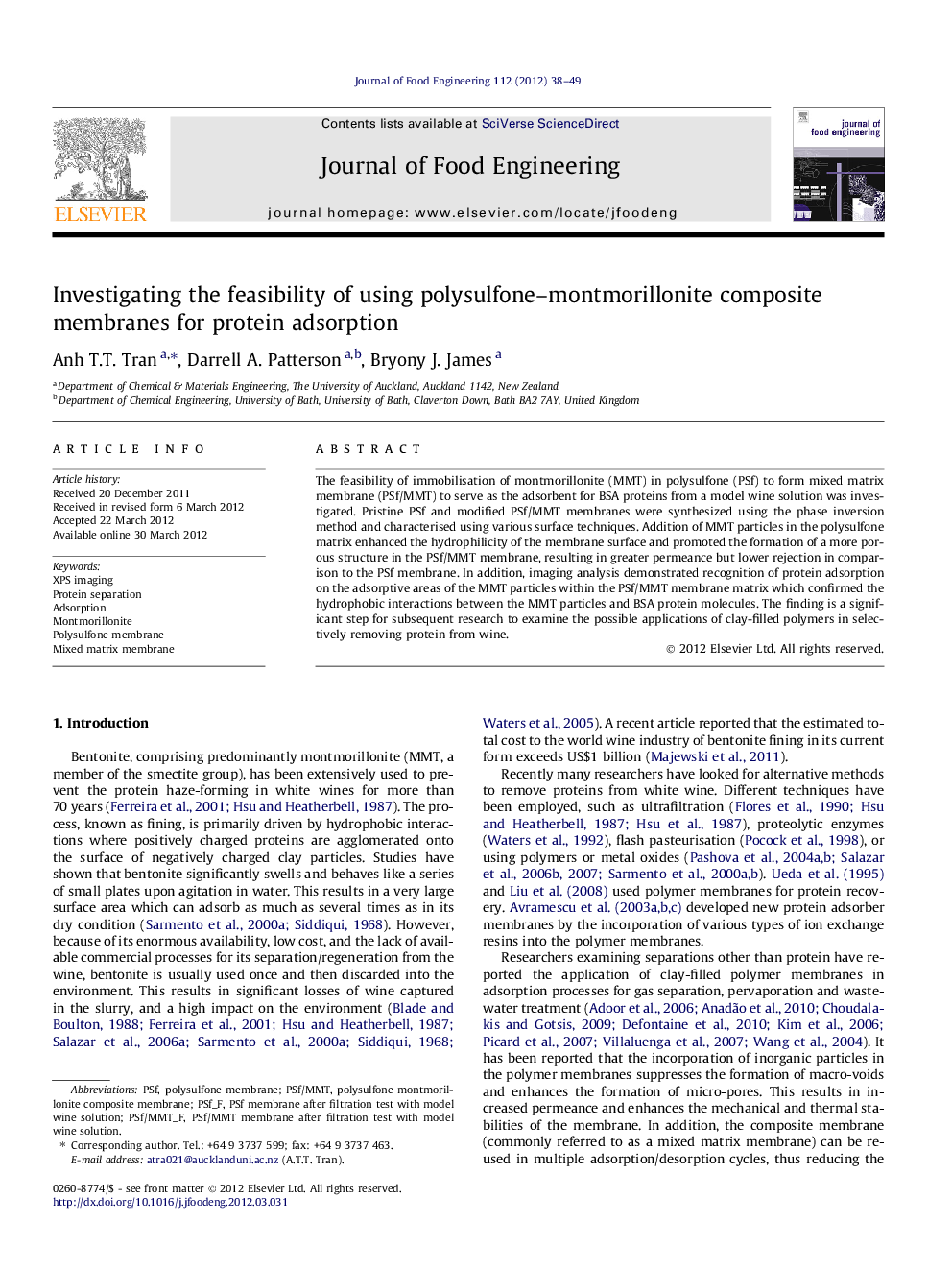 Investigating the feasibility of using polysulfone–montmorillonite composite membranes for protein adsorption