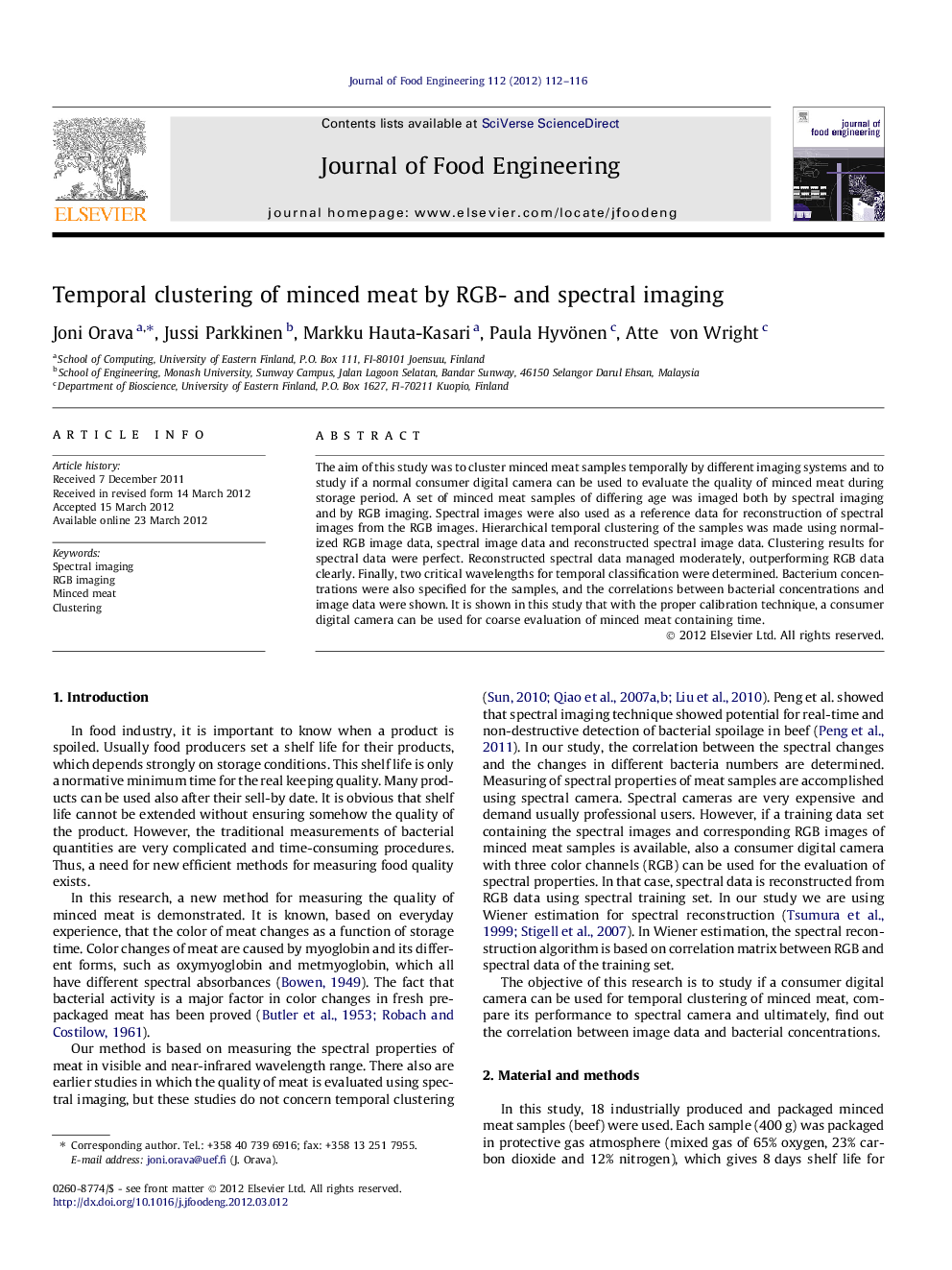 Temporal clustering of minced meat by RGB- and spectral imaging