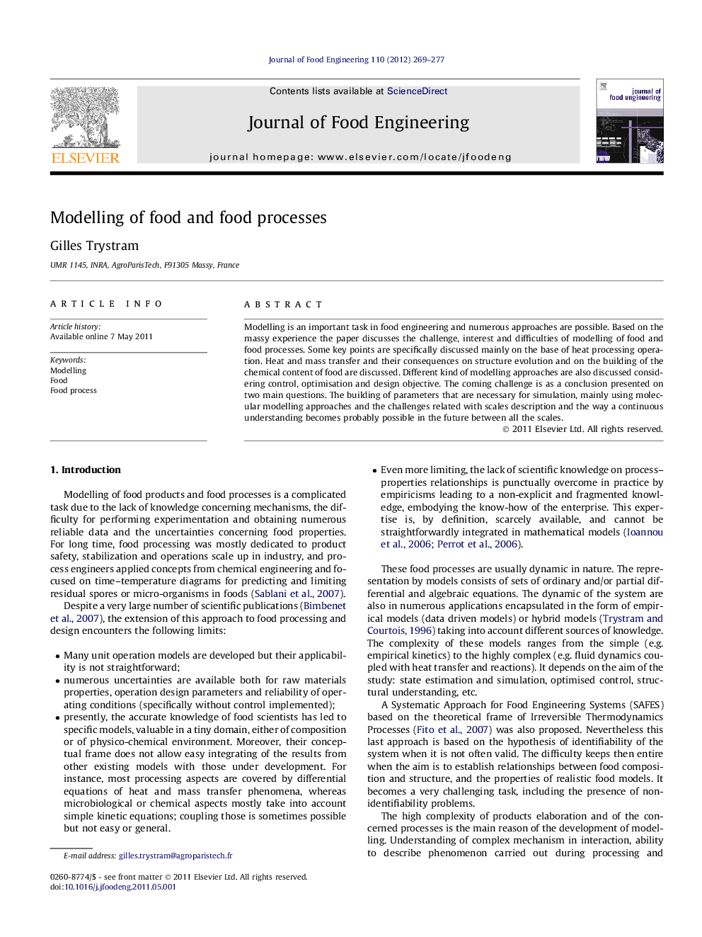 Modelling of food and food processes