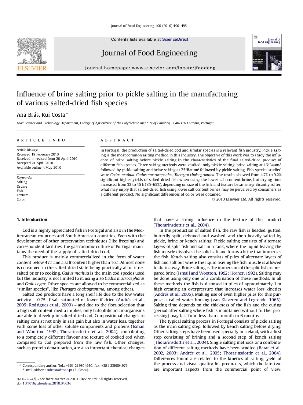 Influence of brine salting prior to pickle salting in the manufacturing of various salted-dried fish species