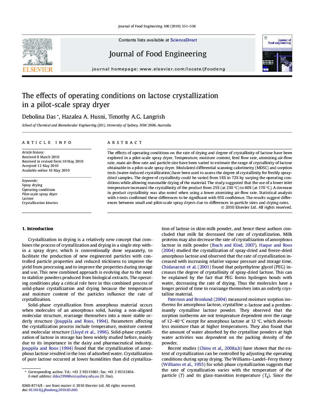 The effects of operating conditions on lactose crystallization in a pilot-scale spray dryer