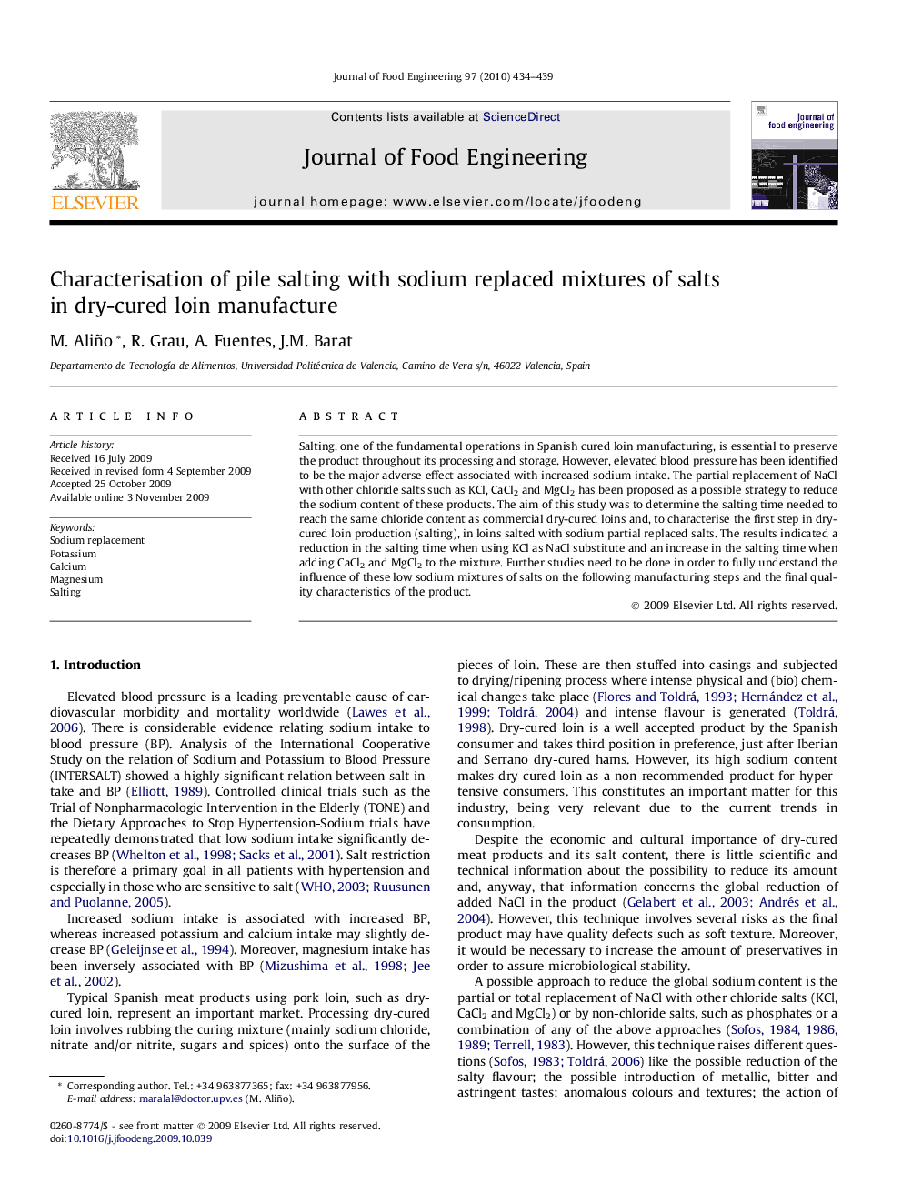 Characterisation of pile salting with sodium replaced mixtures of salts in dry-cured loin manufacture