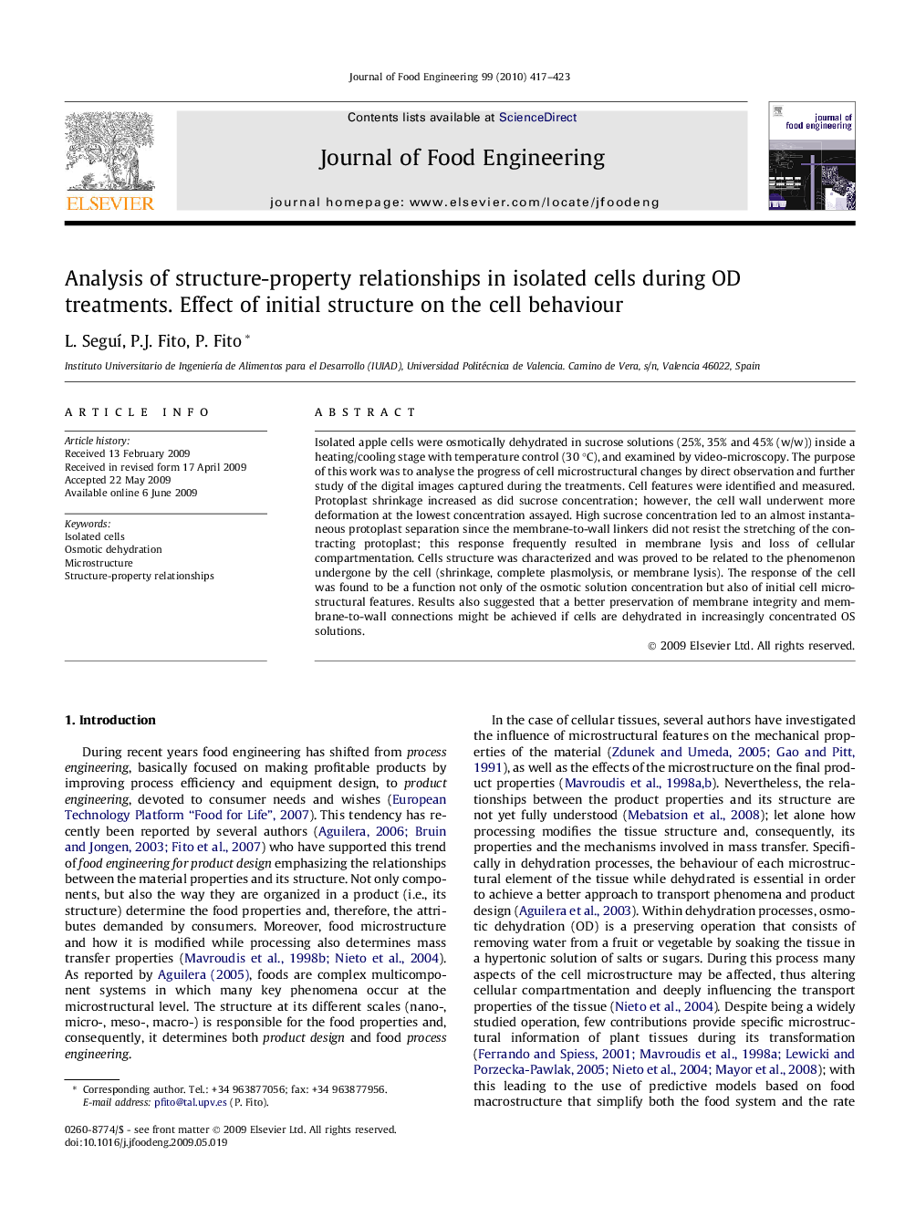 Analysis of structure-property relationships in isolated cells during OD treatments. Effect of initial structure on the cell behaviour