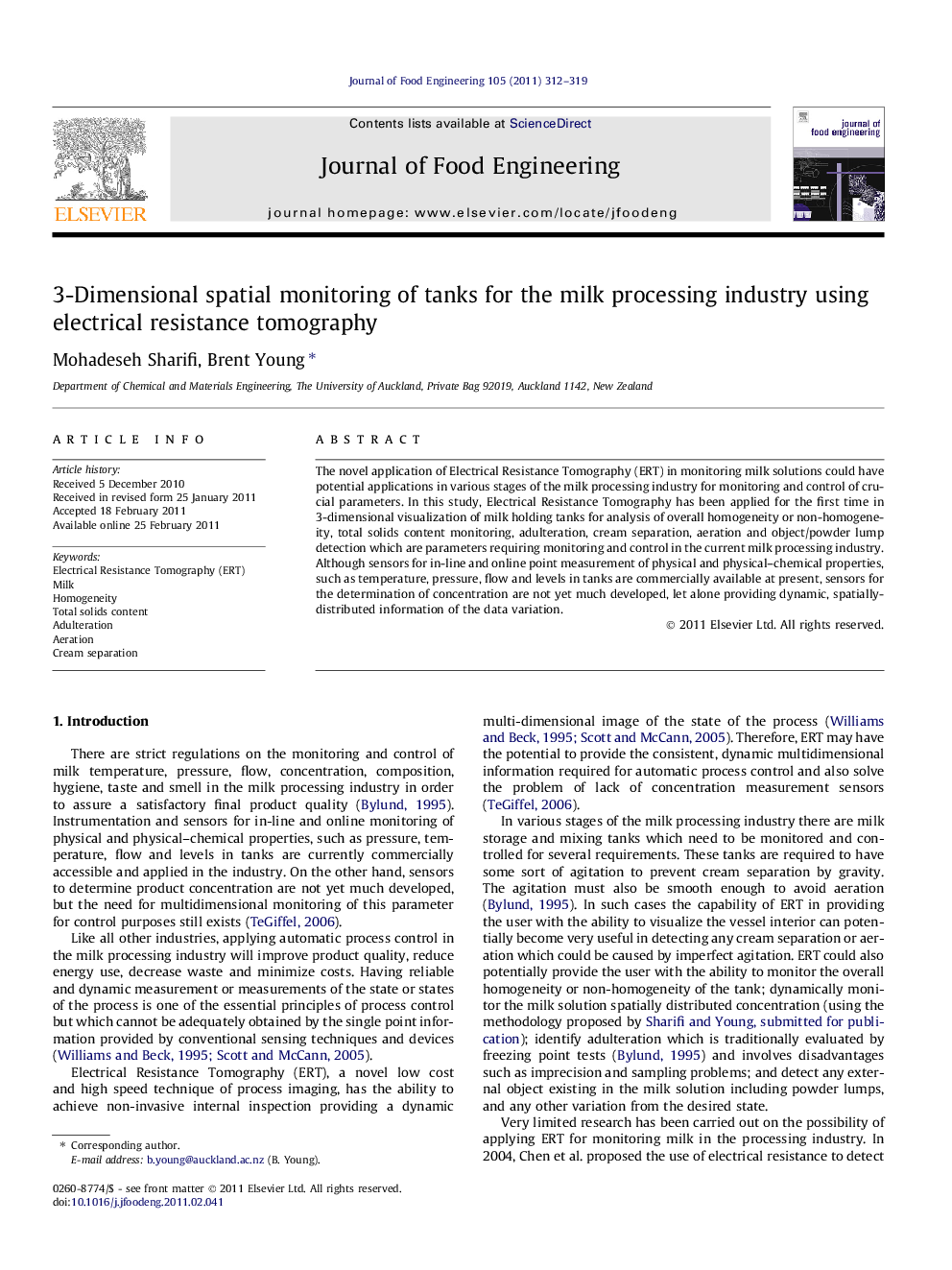 3-Dimensional spatial monitoring of tanks for the milk processing industry using electrical resistance tomography