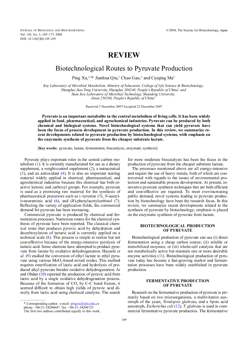 Biotechnological routes to pyruvate production