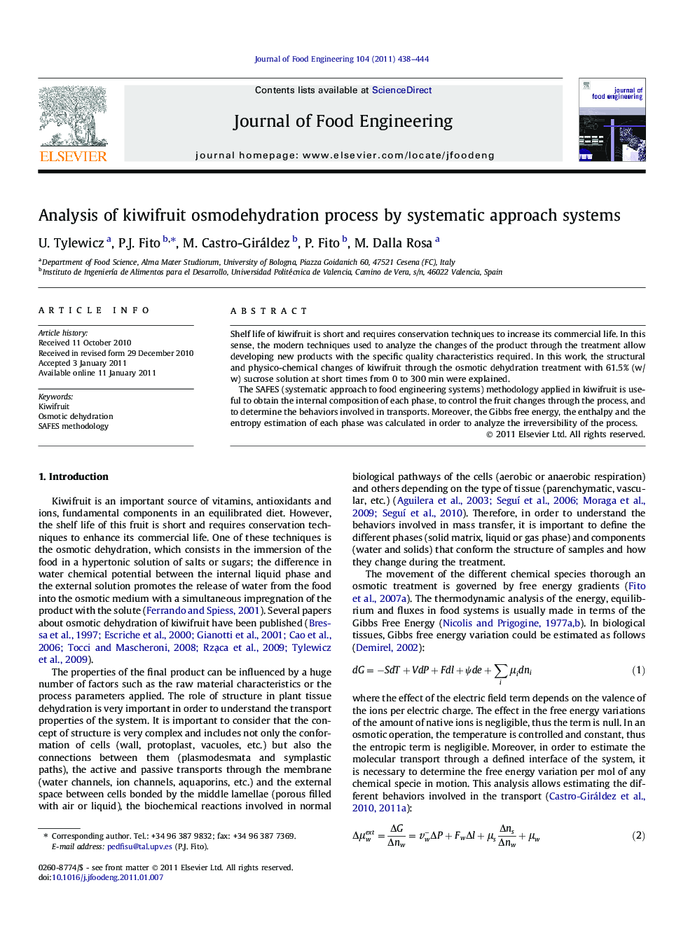 Analysis of kiwifruit osmodehydration process by systematic approach systems