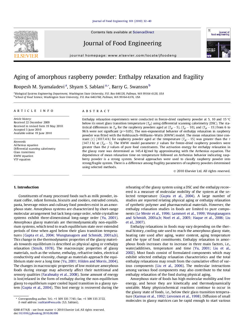 Aging of amorphous raspberry powder: Enthalpy relaxation and fragility