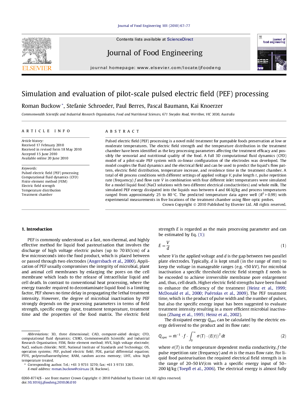 Simulation and evaluation of pilot-scale pulsed electric field (PEF) processing