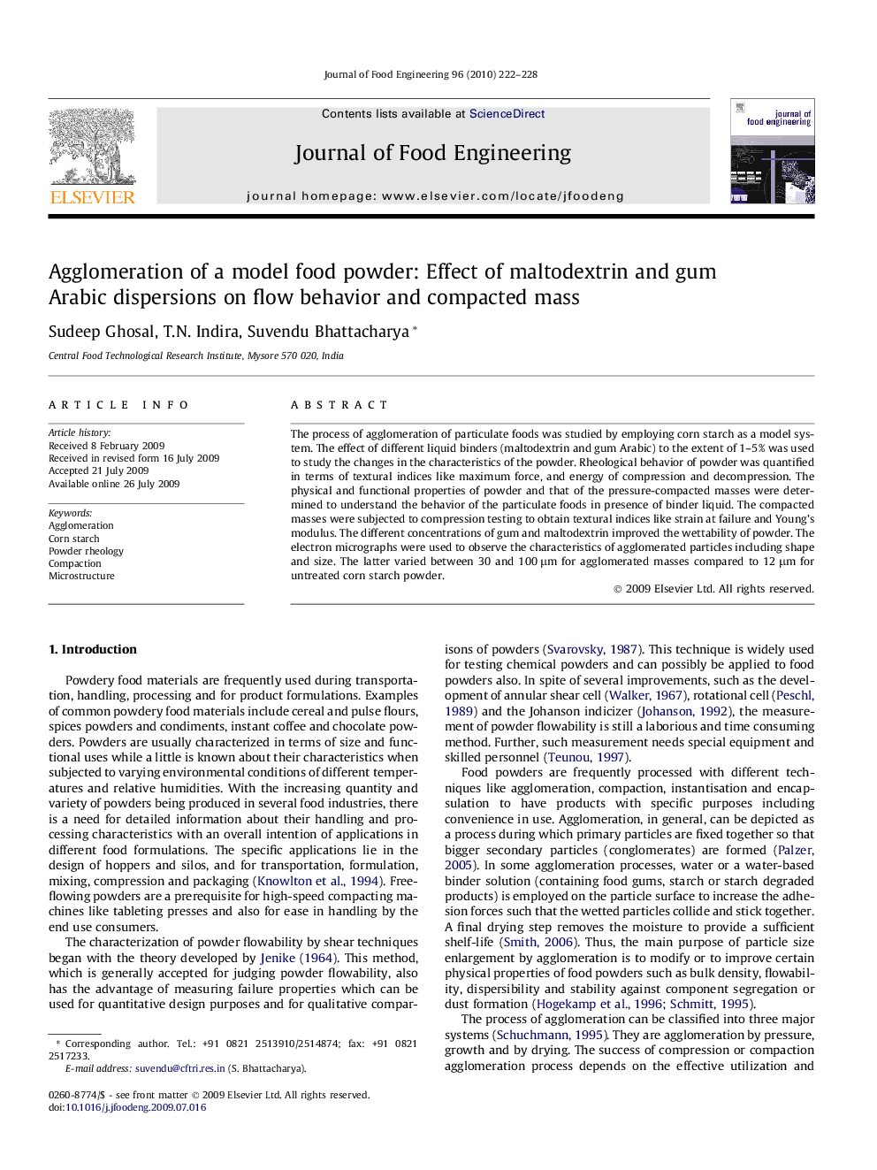 Agglomeration of a model food powder: Effect of maltodextrin and gum Arabic dispersions on flow behavior and compacted mass