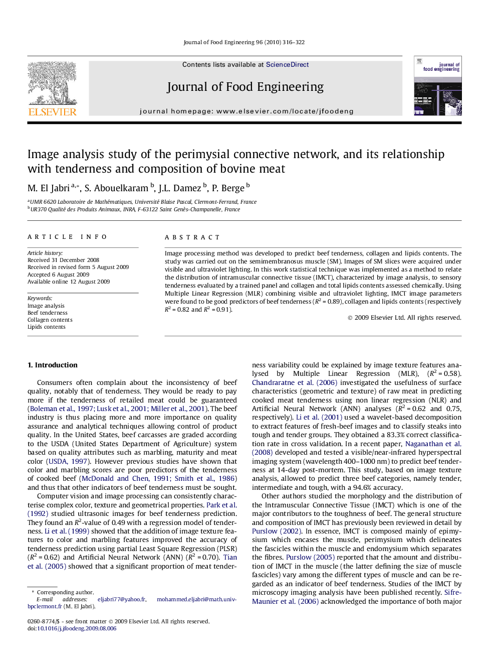 Image analysis study of the perimysial connective network, and its relationship with tenderness and composition of bovine meat