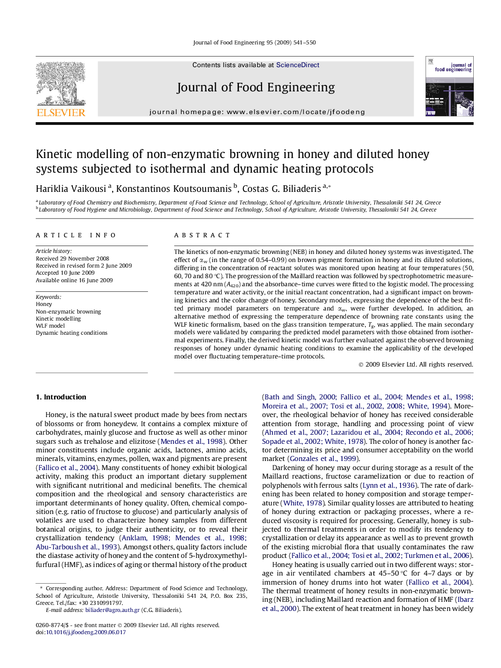 Kinetic modelling of non-enzymatic browning in honey and diluted honey systems subjected to isothermal and dynamic heating protocols