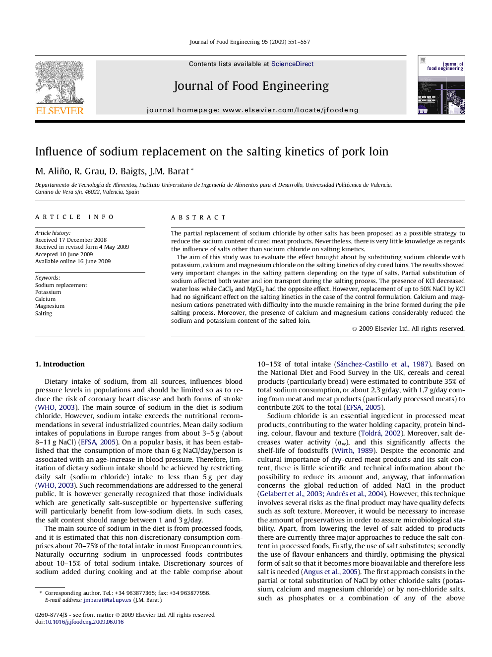 Influence of sodium replacement on the salting kinetics of pork loin