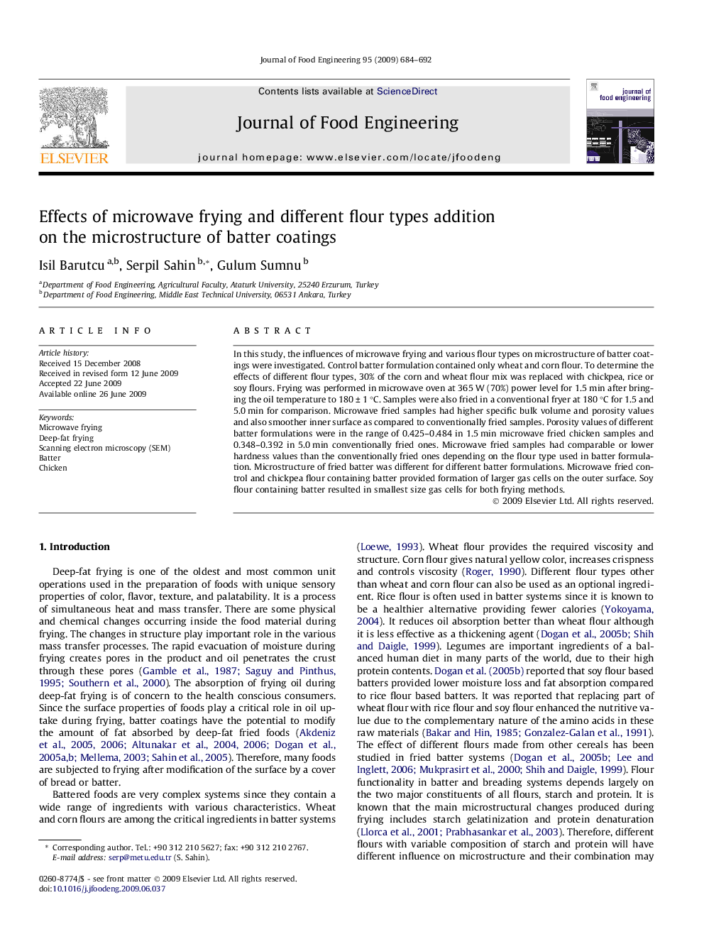 Effects of microwave frying and different flour types addition on the microstructure of batter coatings