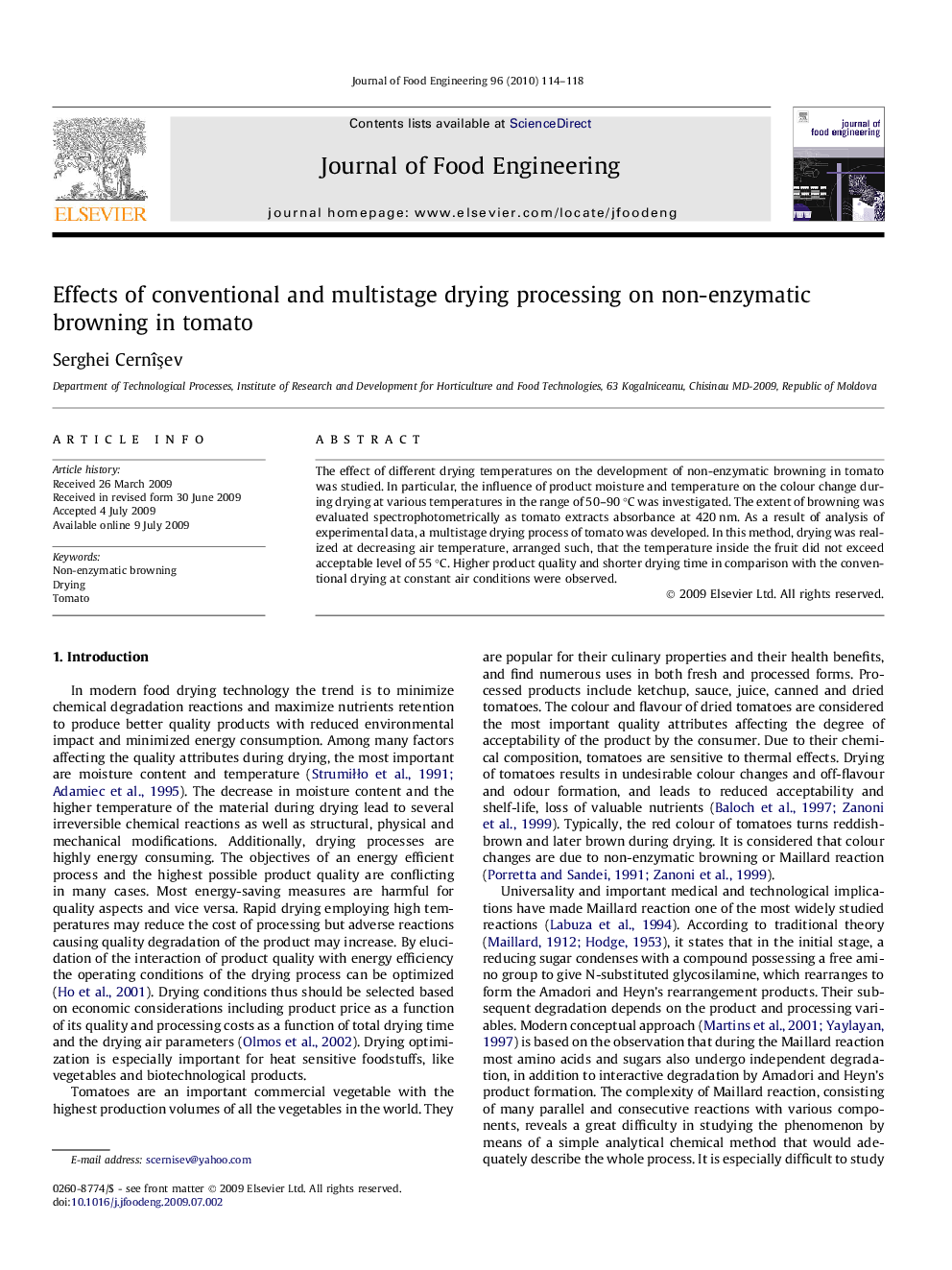 Effects of conventional and multistage drying processing on non-enzymatic browning in tomato