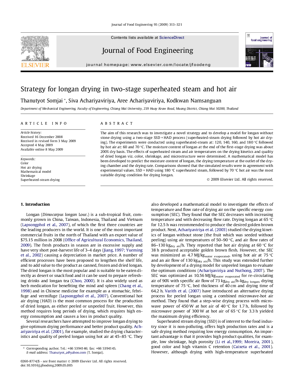 Strategy for longan drying in two-stage superheated steam and hot air