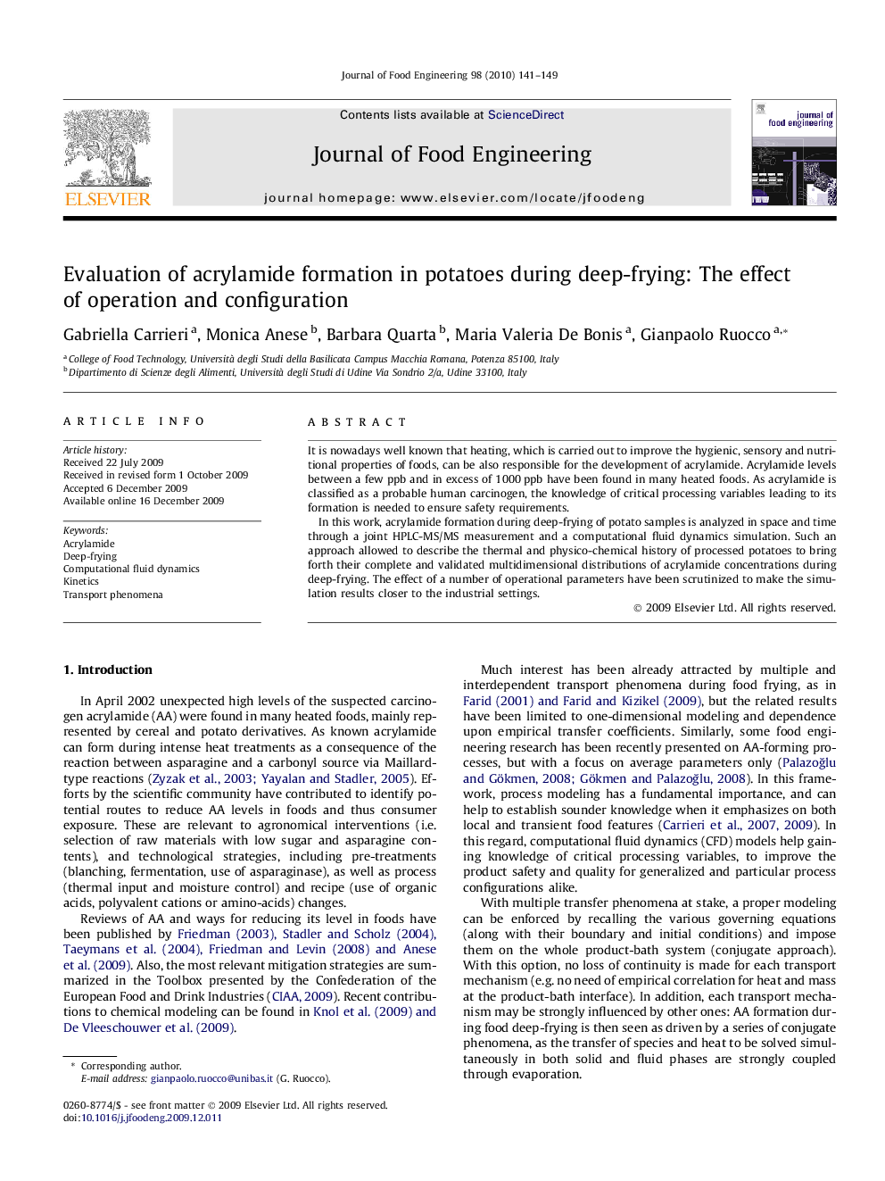 Evaluation of acrylamide formation in potatoes during deep-frying: The effect of operation and configuration